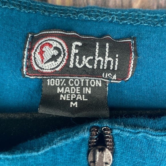 Fuchhi 💯 Cotton Blue Tunic With Zippers & Circular Print Details- Size Med - Picture 5 of 10